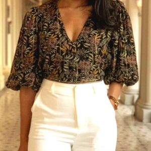 ZARA FLORAL PRINT CROPPED TOP WITH PUFF SLEEVES ~ SIZE XS NWOT